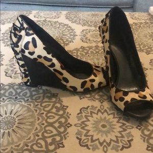 Fergie Cheetah Print Peep Toe Wedges